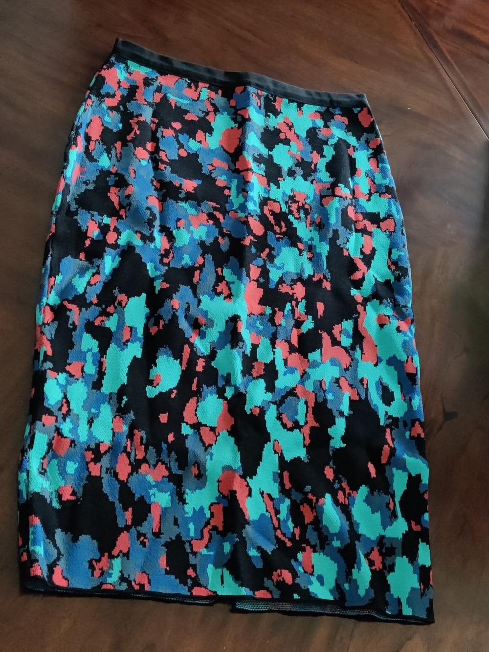 RACHEL Rachel Roy Black Pencil Skirt with Teal & Coral Abstract Print